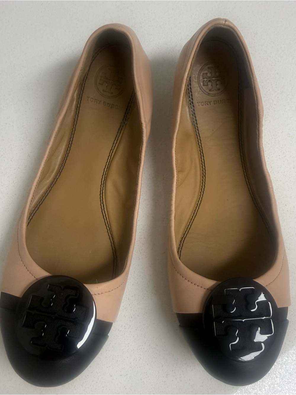 Tory Burch Nude and Black Flats